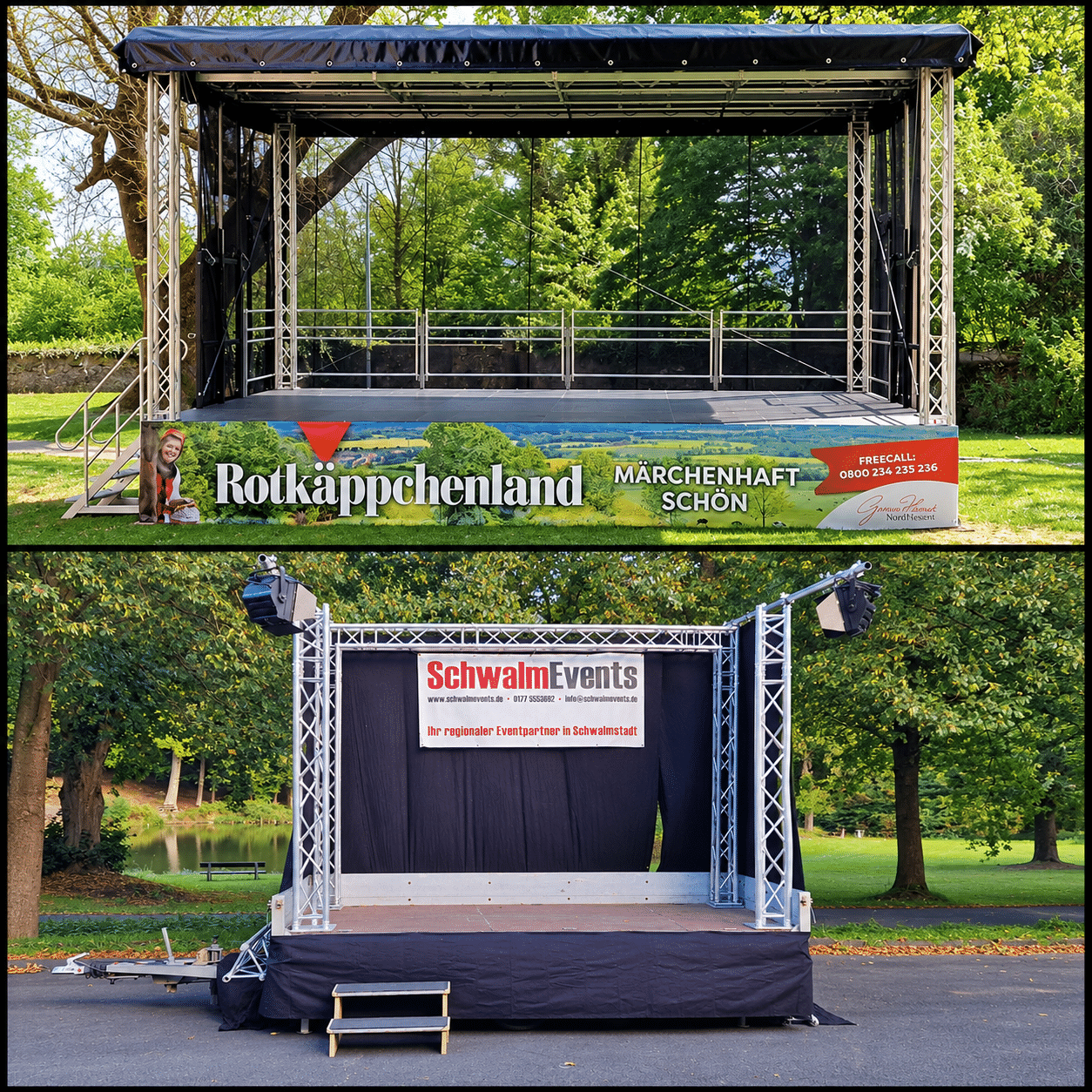 Unsere Bühnen – Rotkäppchenbühne und Mini-Trailer-Stage